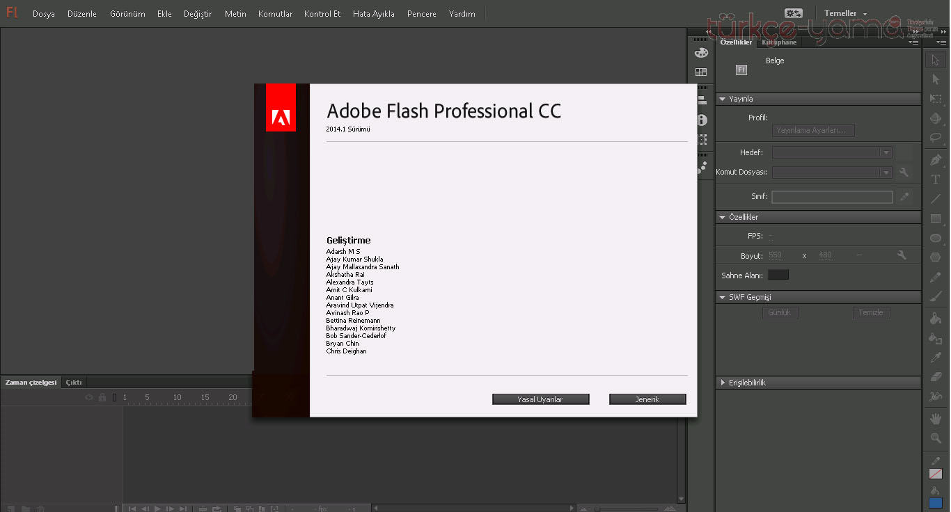 Adobe Flash Professional CC Türkçe yama 1. ekran görüntüsü